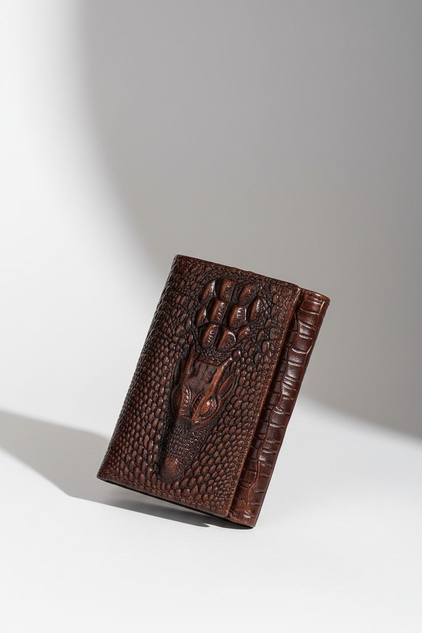Luxury Wallet CrocGrain Elite — Crocodile Embossed Genuine Leather - Dark Brown - Men's Wallet