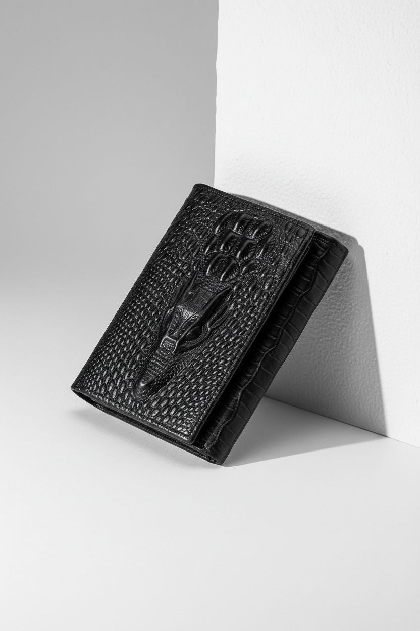 Luxury Wallet CrocGrain Elite — Crocodile Embossed Genuine Leather - Genuine Leather Bifold Wallet Open View