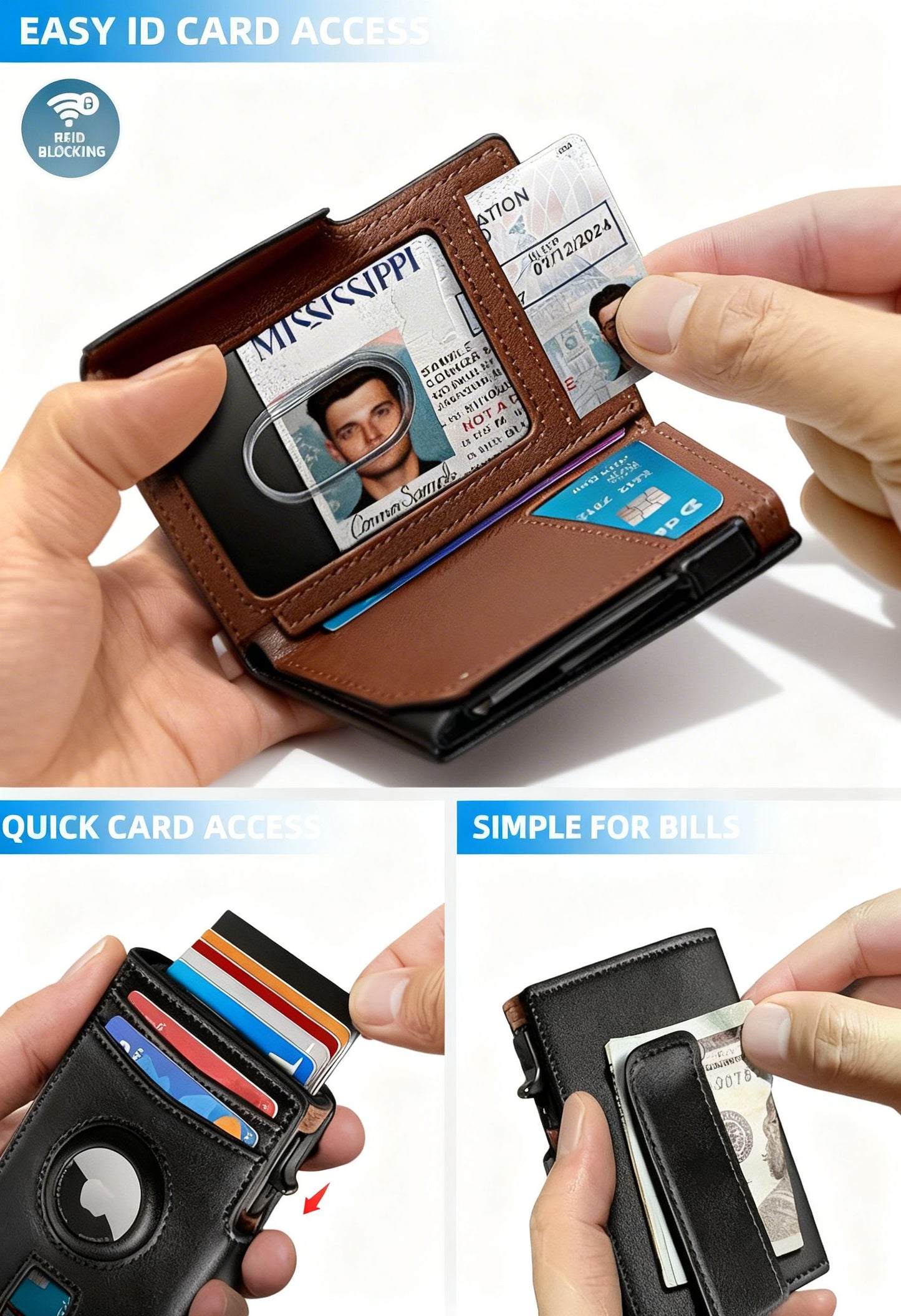Card Holder Wallet PickupGuard — RFID Blocking Genuine Leather - Premium Leather Texture Close-Up