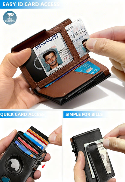 Card Holder Wallet PickupGuard — RFID Blocking Genuine Leather - Premium Leather Texture Close-Up
