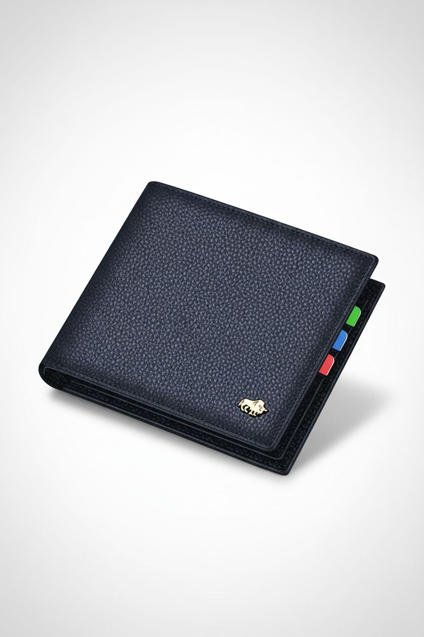 Genuine Leather Wallet BisonCraft Bifold — RFID Blocking Cowhide - Black - Men's Wallet