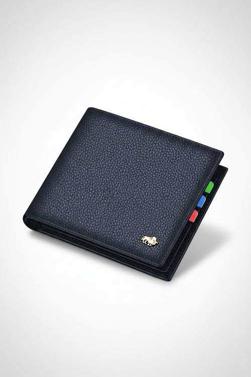 Genuine Leather Wallet BisonCraft Bifold — RFID Blocking Cowhide - Black - Men's Wallet