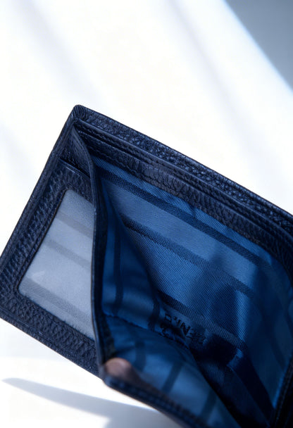Genuine Leather Wallet BisonCraft Bifold — RFID Blocking Cowhide - Card Slots and ID Window Detail