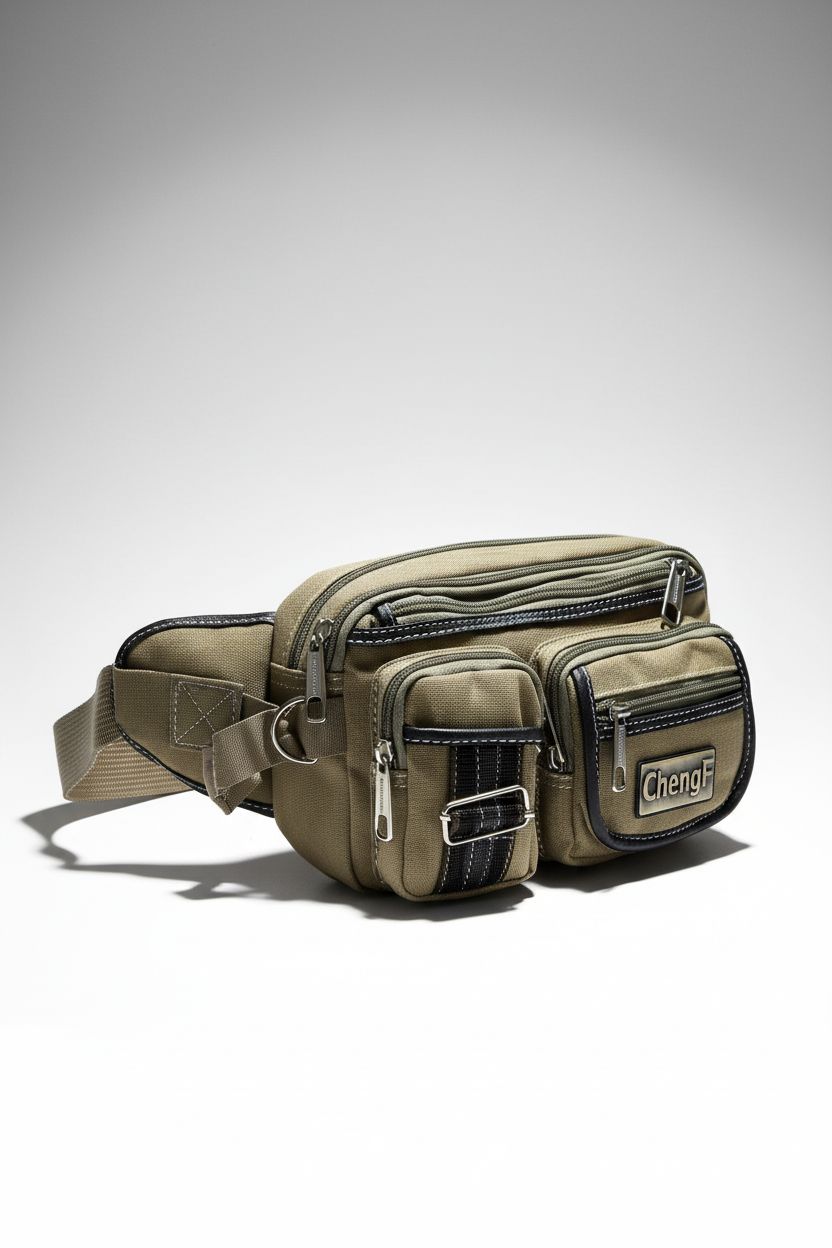 Fashionable Multi-layer Zipper Waist Bag Fanny Pack, Canvas Retro Basic Chest Bag Crossbody Bag - Men's Leather Crossbody Bag Black