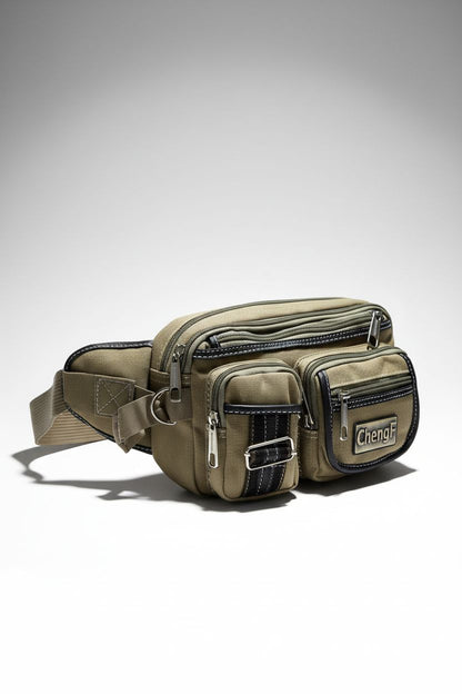 Fashionable Multi-layer Zipper Waist Bag Fanny Pack, Canvas Retro Basic Chest Bag Crossbody Bag - Men's Leather Crossbody Bag Black