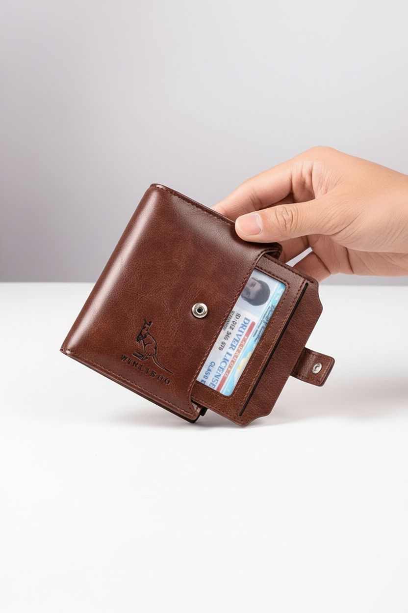 Card Holder Wallet LuxVault RFID — Zipper Genuine Leather - Genuine Leather Bifold Wallet Open View