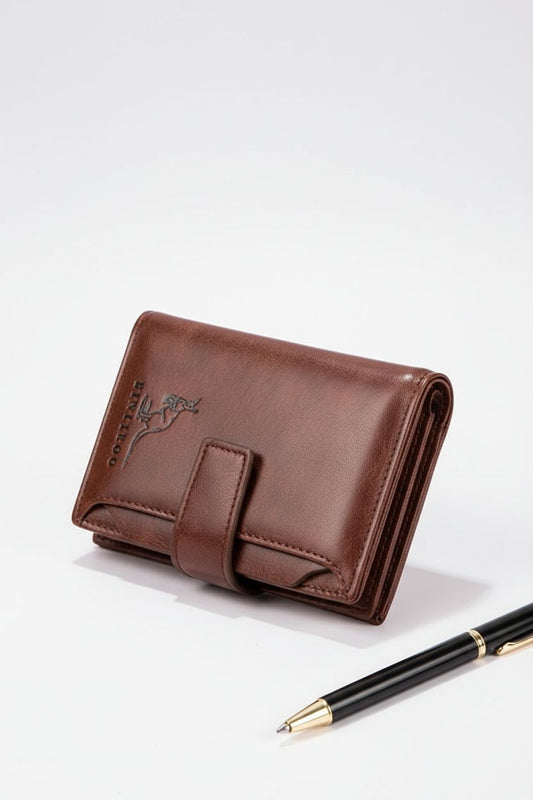 Card Holder Wallet LuxVault RFID — Zipper Genuine Leather - Coffee - Men's Wallet