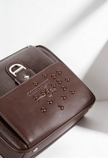 Elegant Microfiber Leather Men's Shoulder Bag - Zipper and Hardware Close-Up