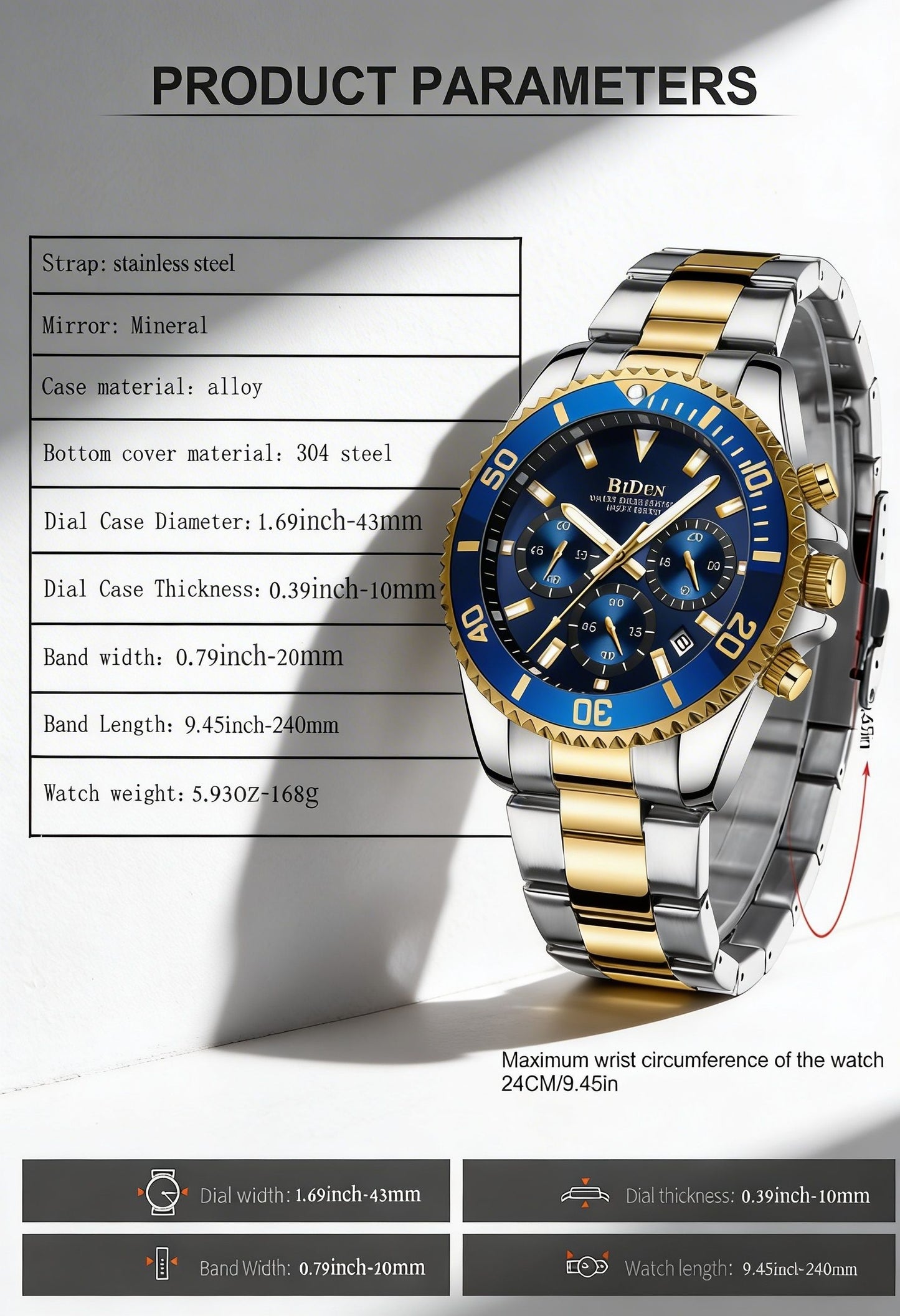 Sophisticated Stainless Steel Dive Watch - 43mm Chronograph