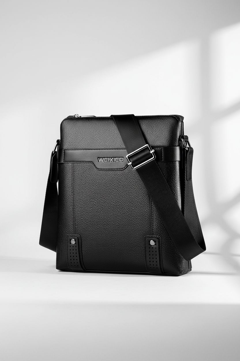 Men's Premium Crossbody Shoulder Bag - Zipper and Hardware Close-Up