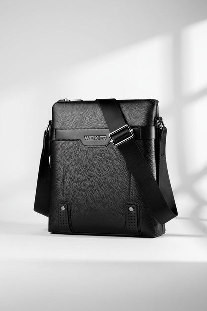 Men's Premium Crossbody Shoulder Bag - Zipper and Hardware Close-Up