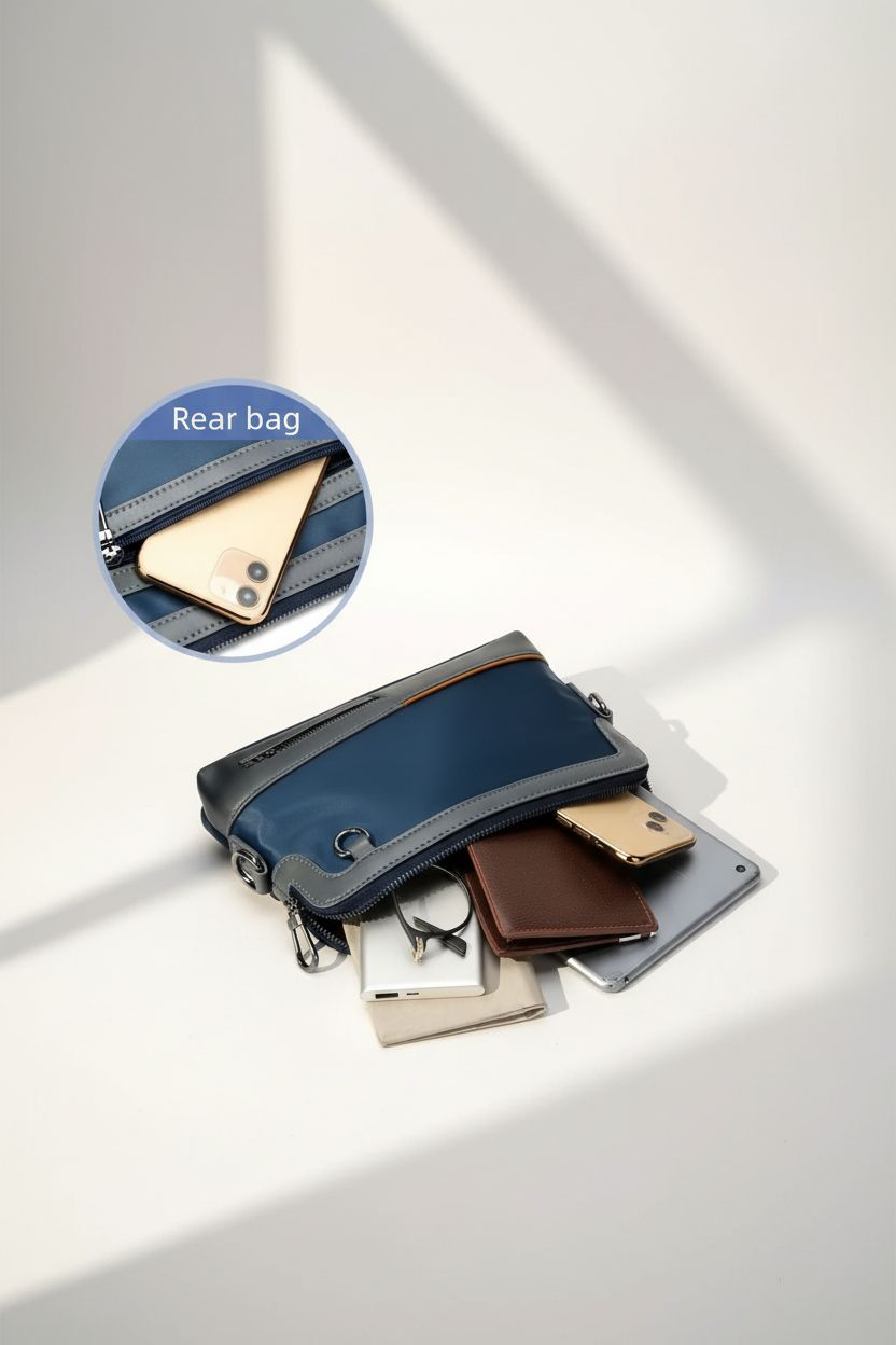 Crossbody Bag OxfordPro Carry — Adjustable Premium Oxford Fabric - Zipper and Hardware Close-Up