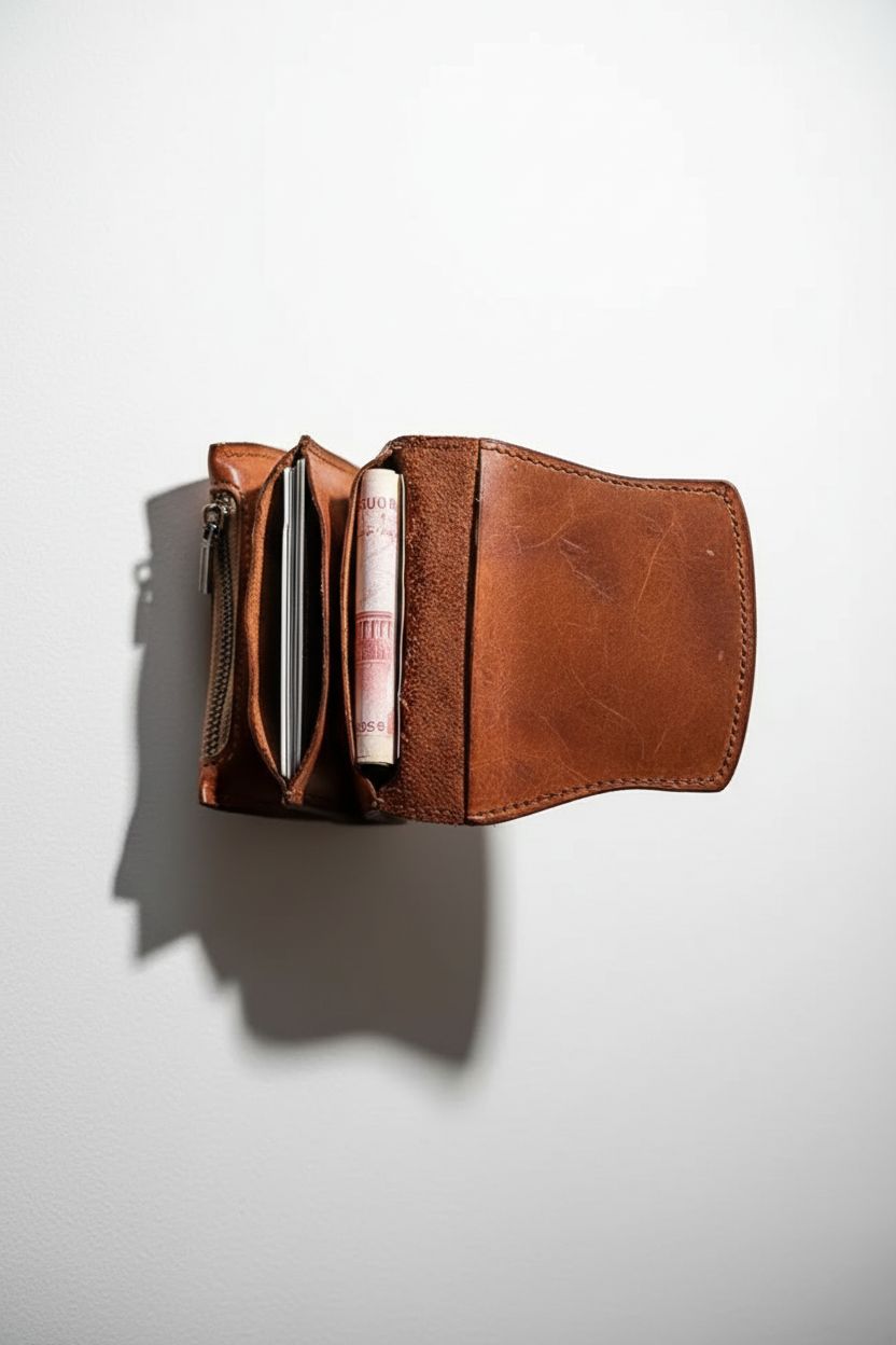 Handcrafted Wallet ArtisanFold — Vegetable-Tanned Top-Grain Leather - Card Slots and ID Window Detail