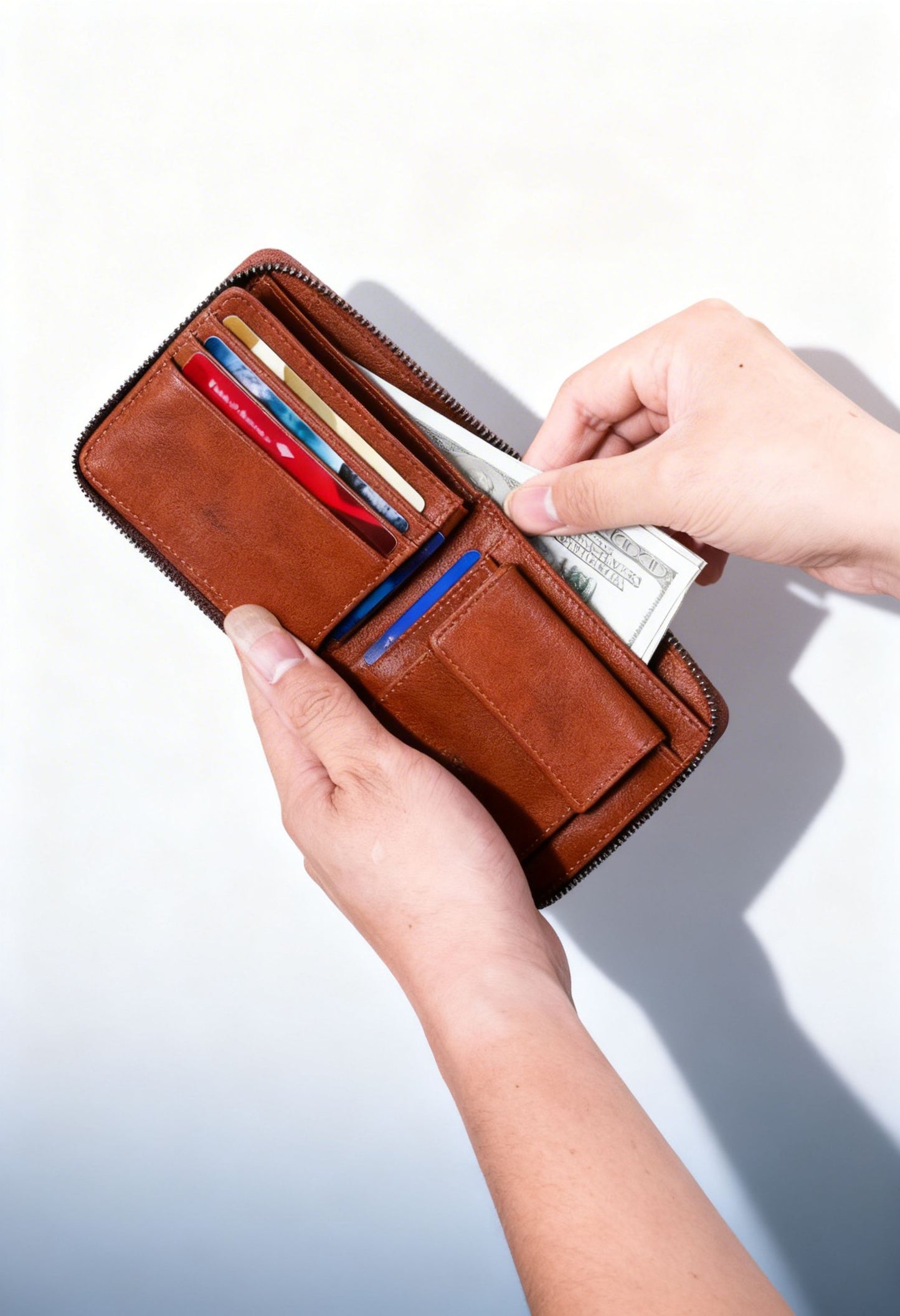 Gift Set Wallet PremiumGift Fold — Genuine Leather with Greeting Card - Genuine Leather Bifold Wallet Open View