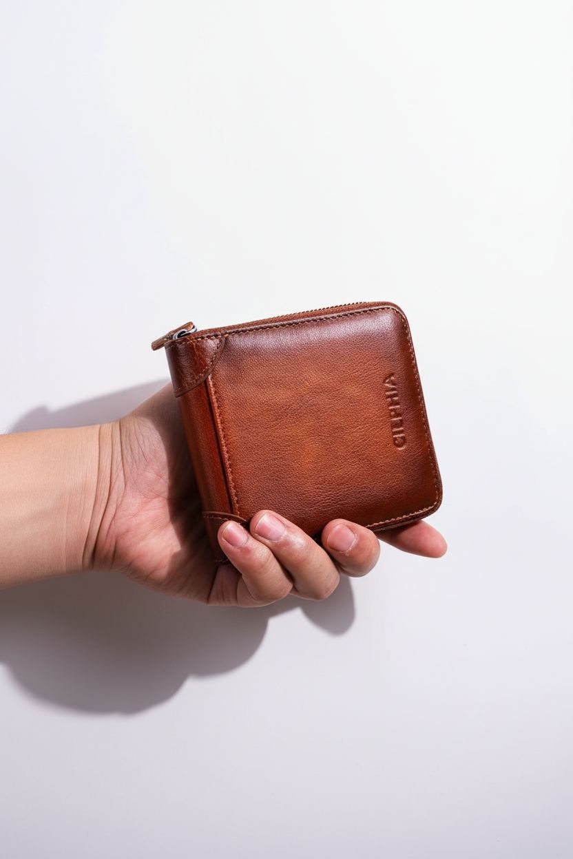 Gift Set Wallet PremiumGift Fold — Genuine Leather with Greeting Card - Card Slots and ID Window Detail
