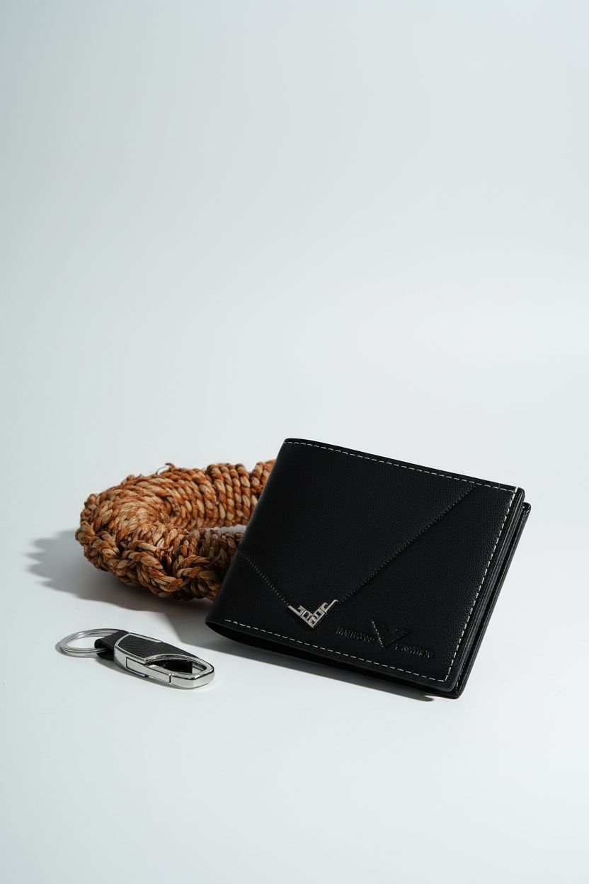 Belt & Wallet Set TrioStyle Pack — Stylish Business Belt + Wallet + Keychain - Genuine Leather Bifold Wallet Open View