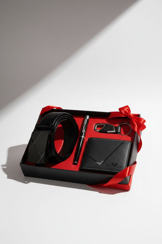 Gift Set EliteGift 4-Pack — Premium Leather Belt & Accessories - Gift Box Set - Men's Belt