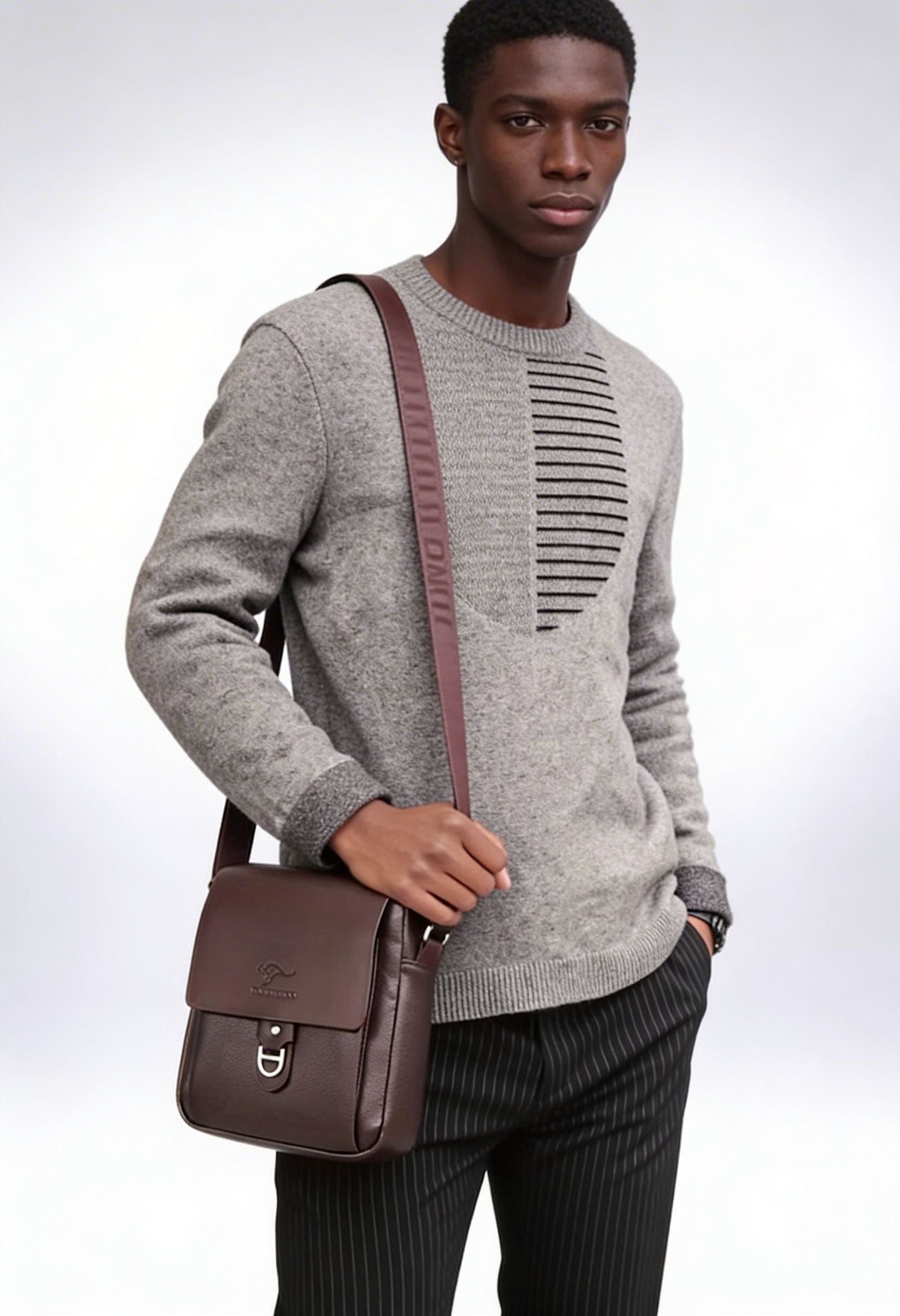 Elegant Microfiber Leather Men's Shoulder Bag - Interior Pockets and Organization