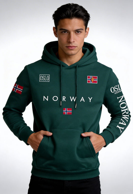 Unisex Hoodie with Norwegian Flag Print, Fashionable and Comfortable for Outdoor Sports in Autumn and Winter, New Trendy European and American Style