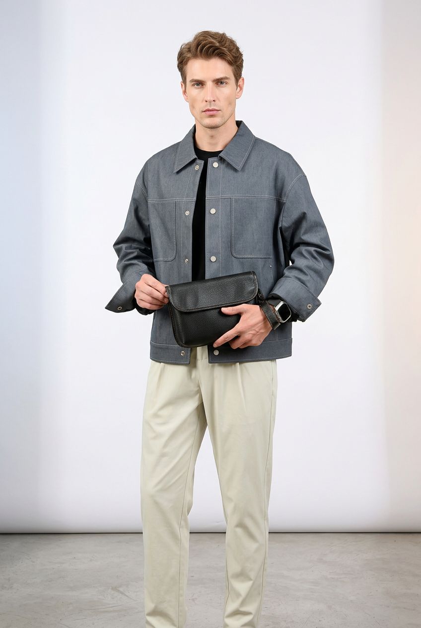 AetherCarry crossbody bag worn by a man, close-up