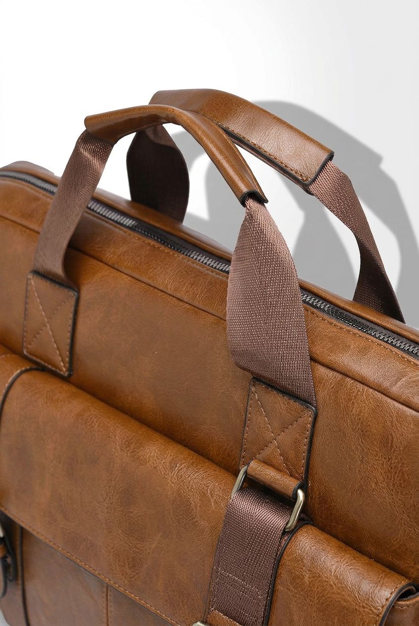 Men’s Briefcase with Laptop Storage – Durable PU Leather for Work & Travel