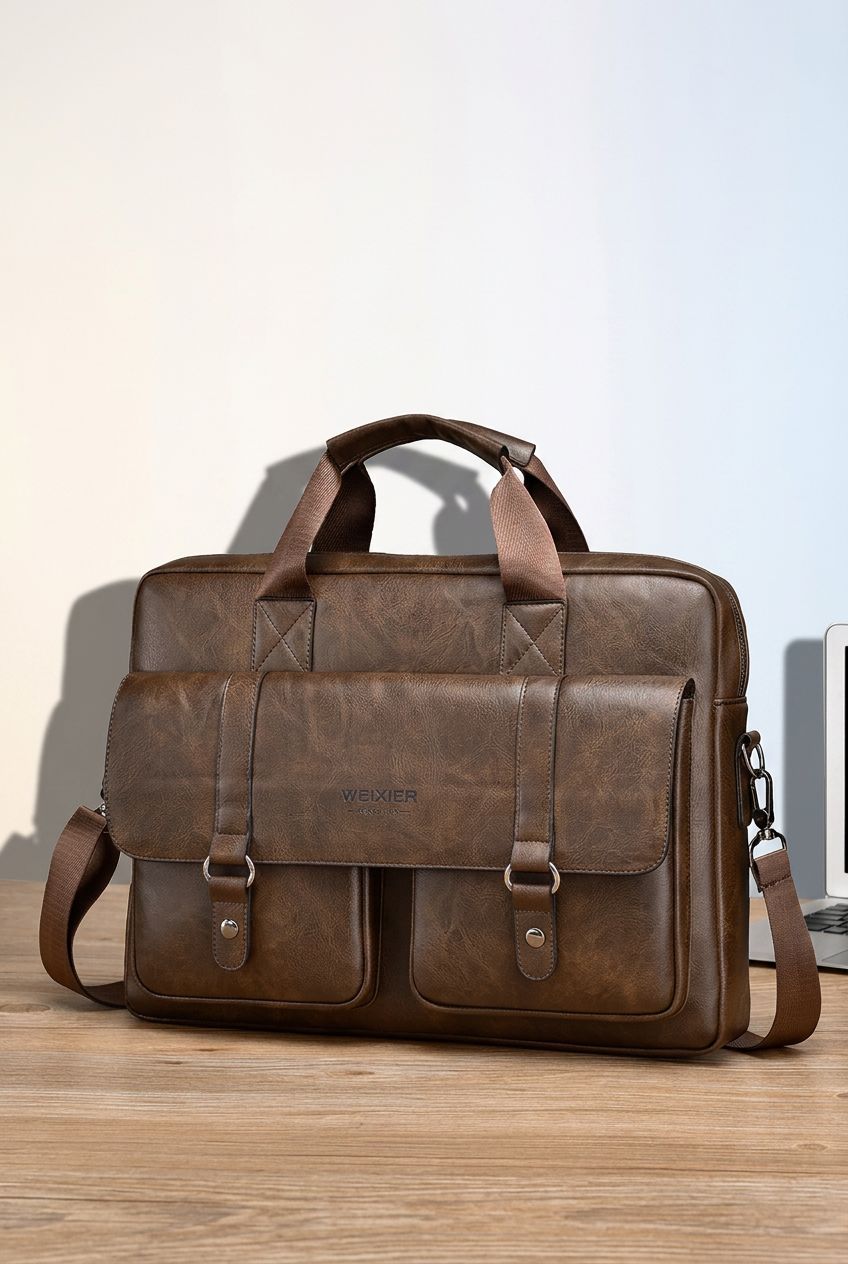 Men’s Briefcase with Laptop Storage – Durable PU Leather for Work & Travel