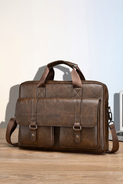 Men’s Briefcase with Laptop Storage – Durable PU Leather for Work & Travel