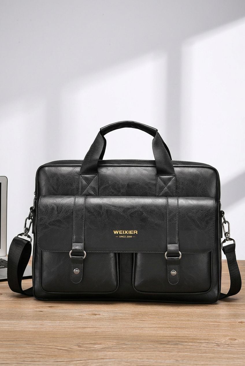 Men’s Briefcase with Laptop Storage – Durable PU Leather for Work & Travel