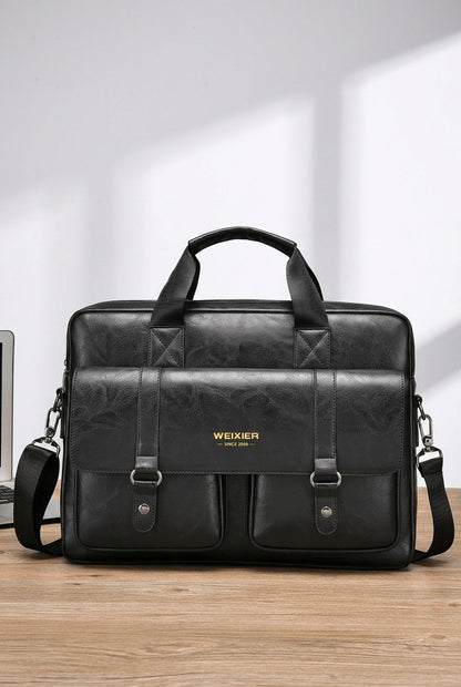 Men’s Briefcase with Laptop Storage – Durable PU Leather for Work & Travel