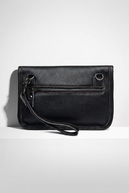 AetherCarry leather crossbody bag detail shot on white background