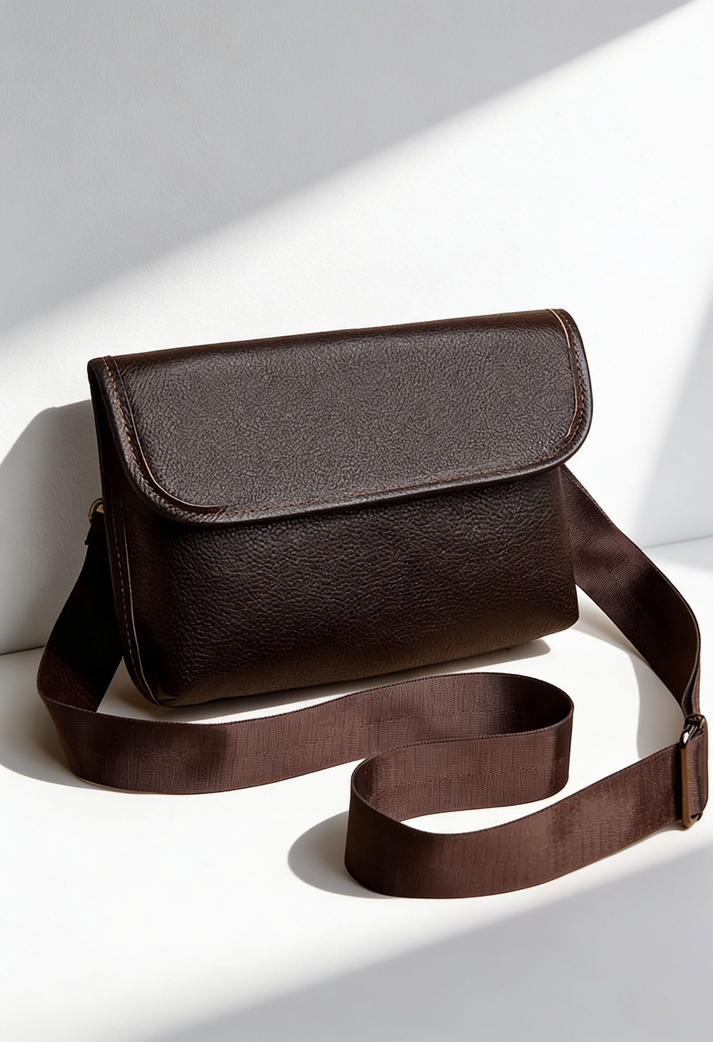 AetherCarry leather crossbody bag front view on white background