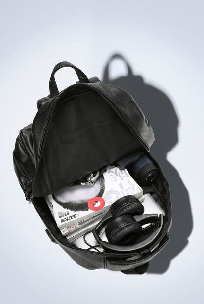 NordEdge leather crossbody bag black front view with silver buckle