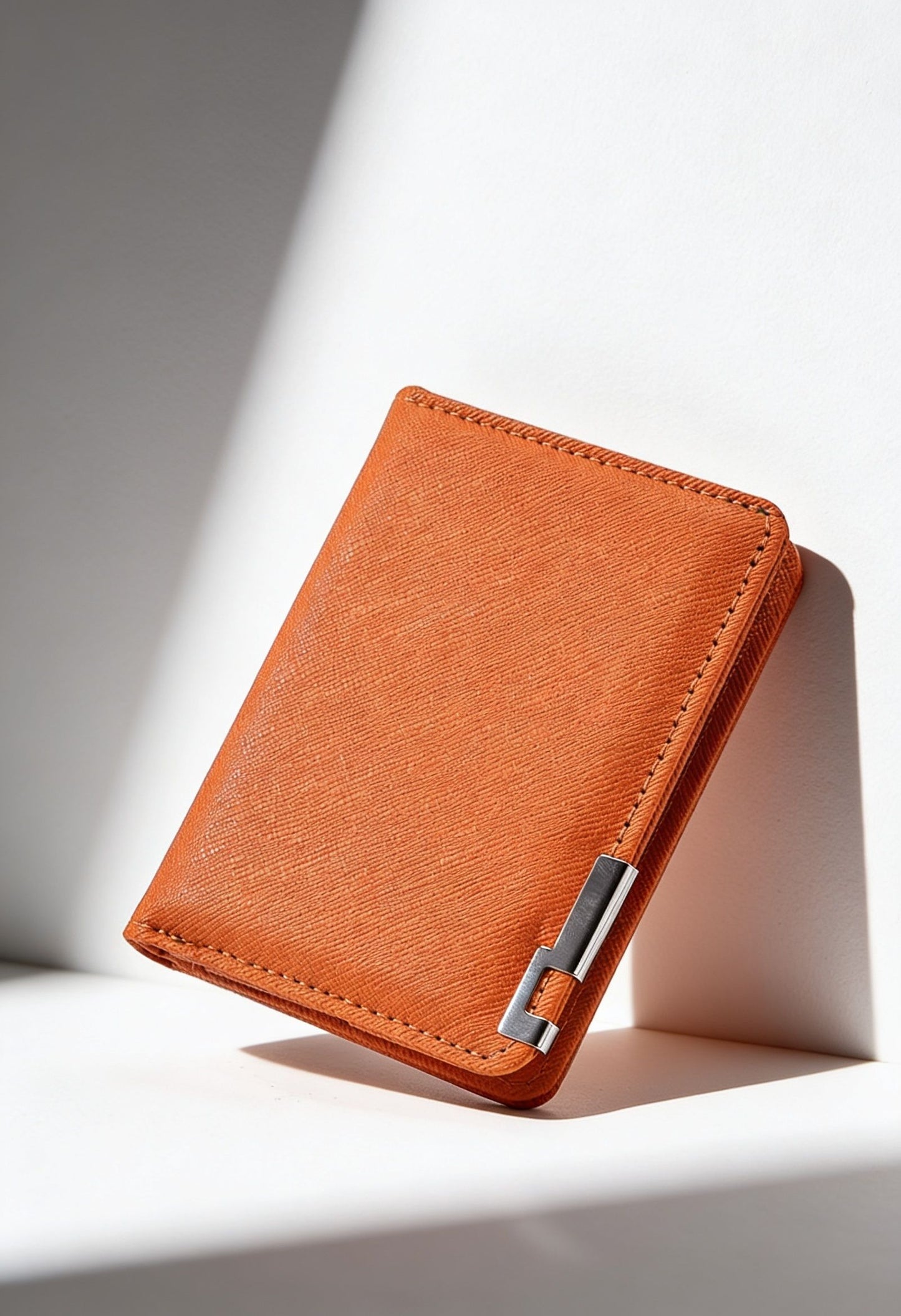 Slim Vertical Wallet AuraFold front view black leather