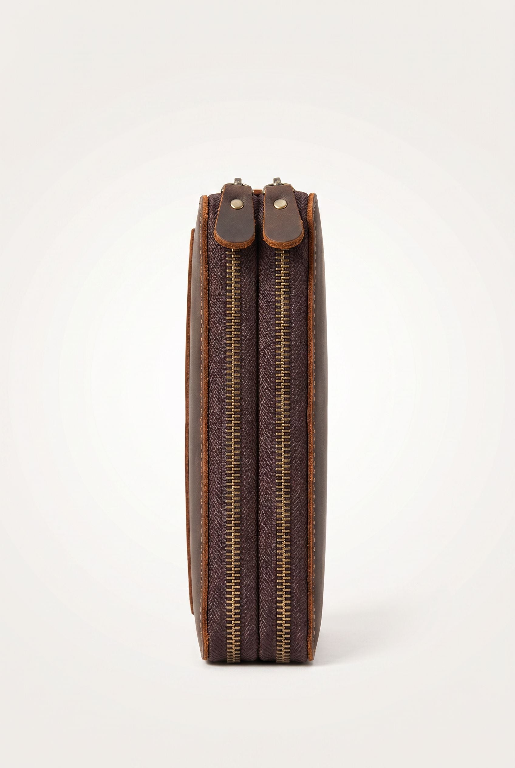 Detail of the genuine leather texture on the vintage clutch wallet