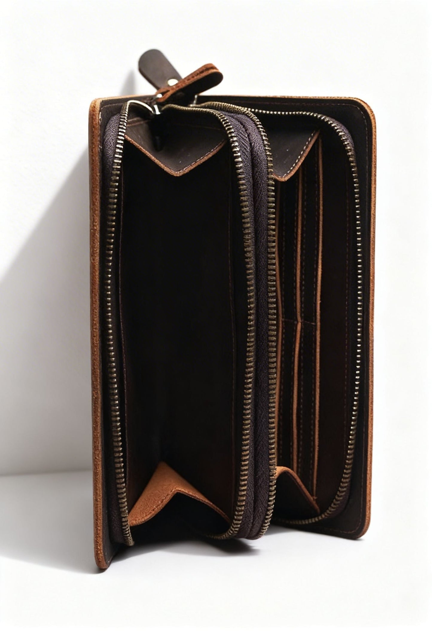 Back view of the multifunctional genuine leather clutch bag