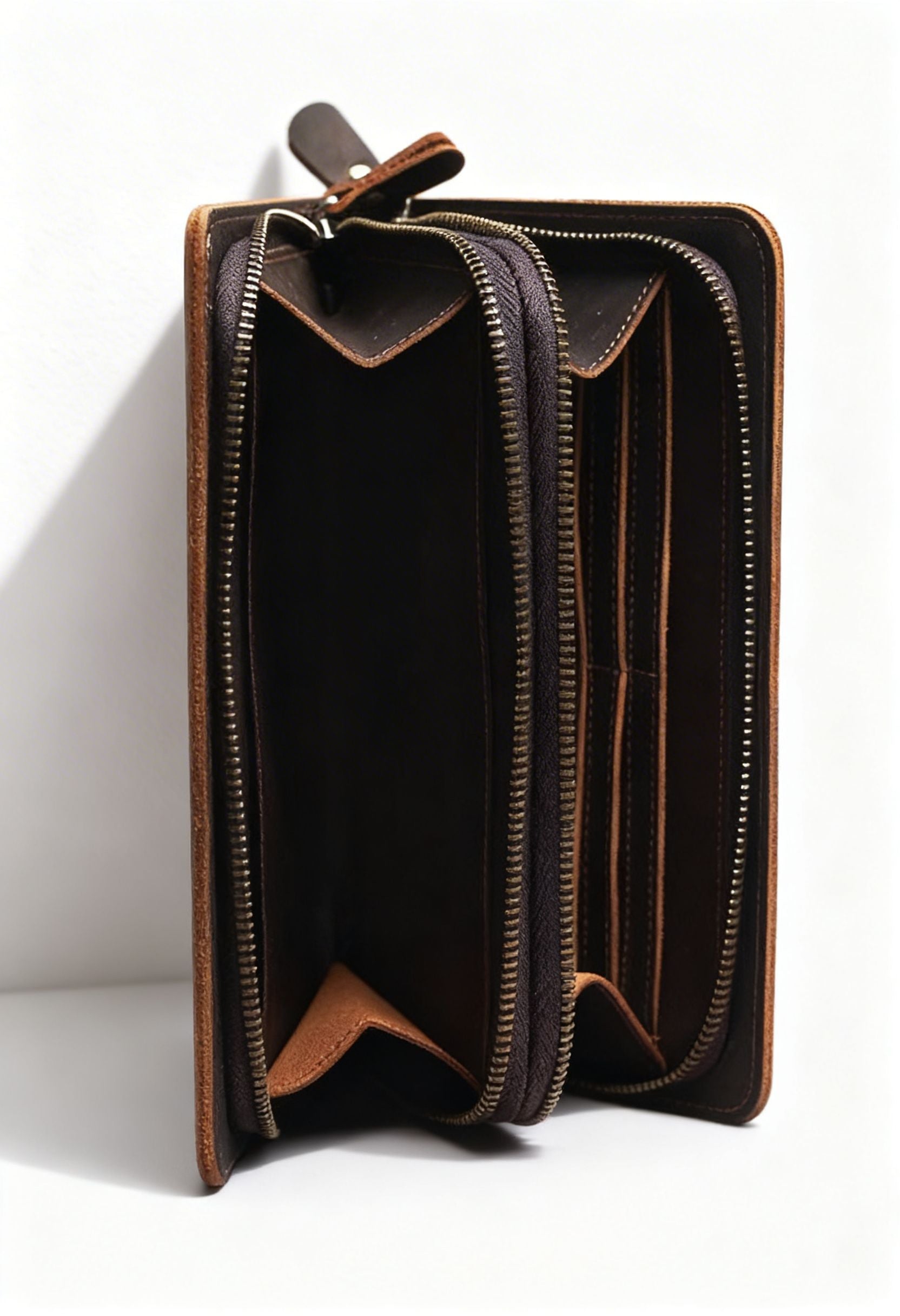 Back view of the multifunctional genuine leather clutch bag
