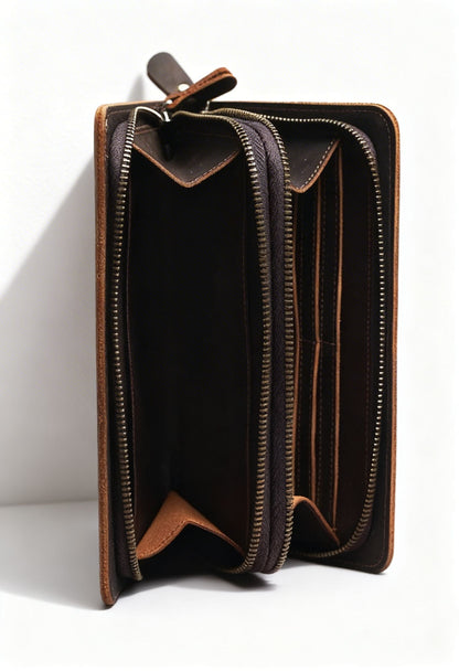Back view of the multifunctional genuine leather clutch bag
