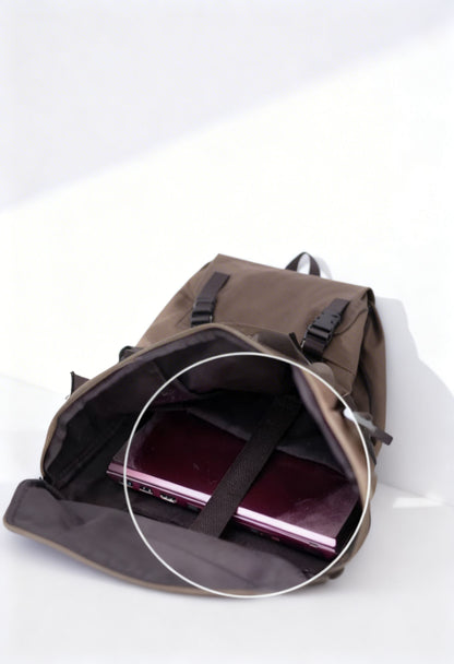 Stylish large capacity backpack on a man, lifestyle shot, ready for any journey.