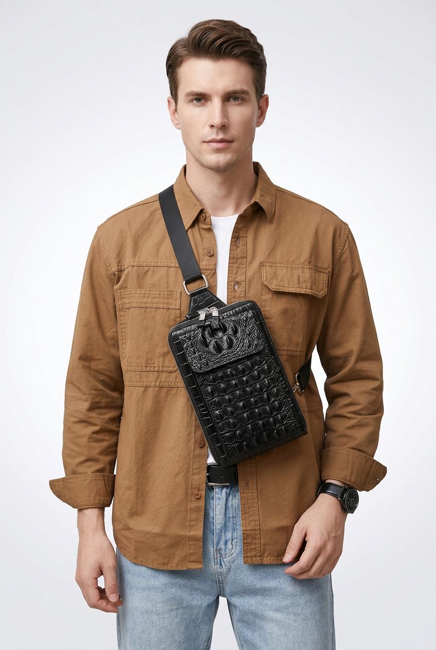 Men's Crocodile Texture Crossbody Chest Bag — Premium PU Leather