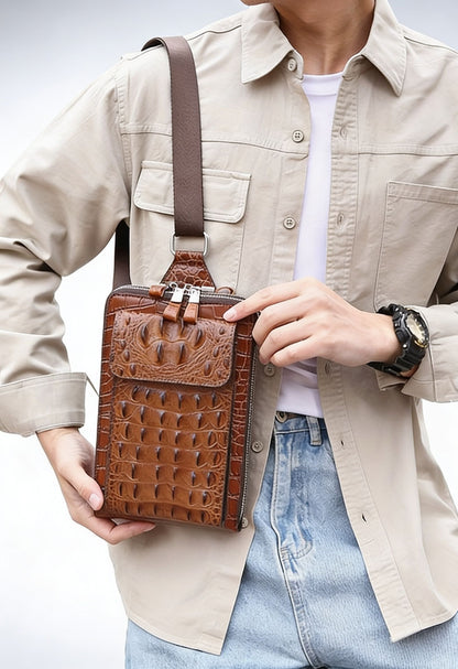 Crocodile Pattern Chest Bag for Men — Adjustable Strap & Secure Zipper