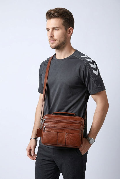 Men's Leather Messenger Bag — Slim Profile for Urban Commute