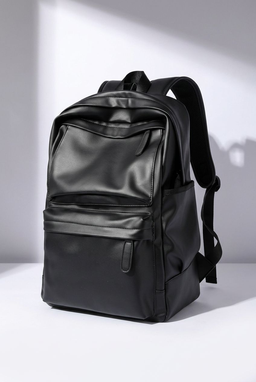 Men's PU Backpack Back — Padded Back Panel & Luggage Strap