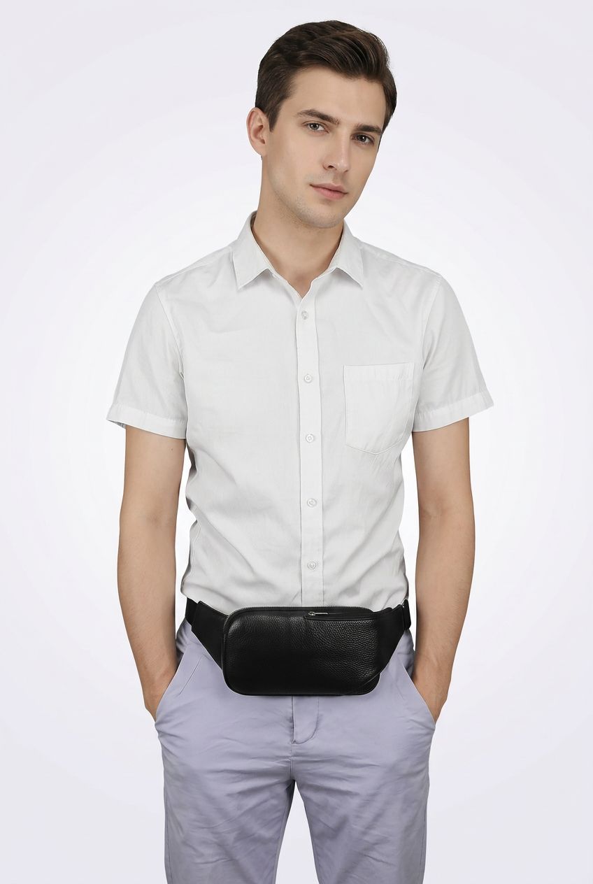 Men's Leather Crossbody Bag Side View — Slim & Lightweight Design