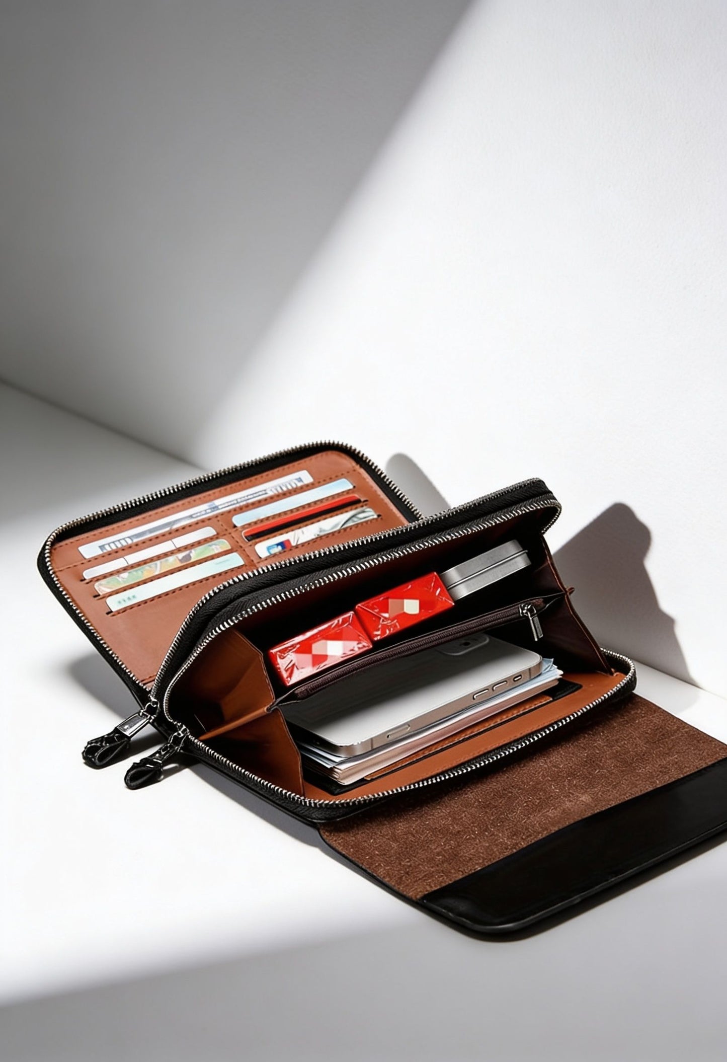 Men's Business Wallet Open View — Organized Card & Cash Storage