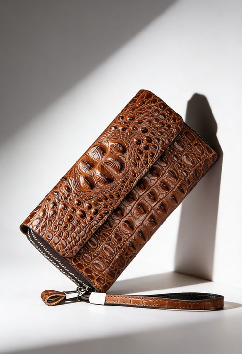 Men's Crocodile Pattern Business Flip Wallet — Genuine Leather RFID Blocking