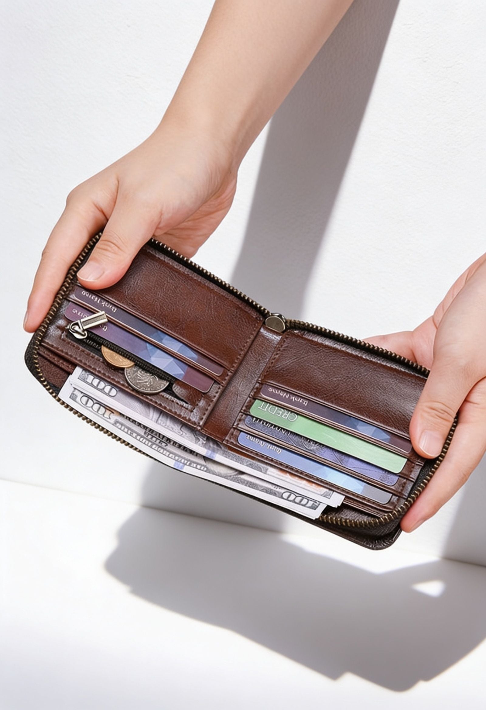 Men's RFID Wallet Open View — Organized & Secure Card Storage
