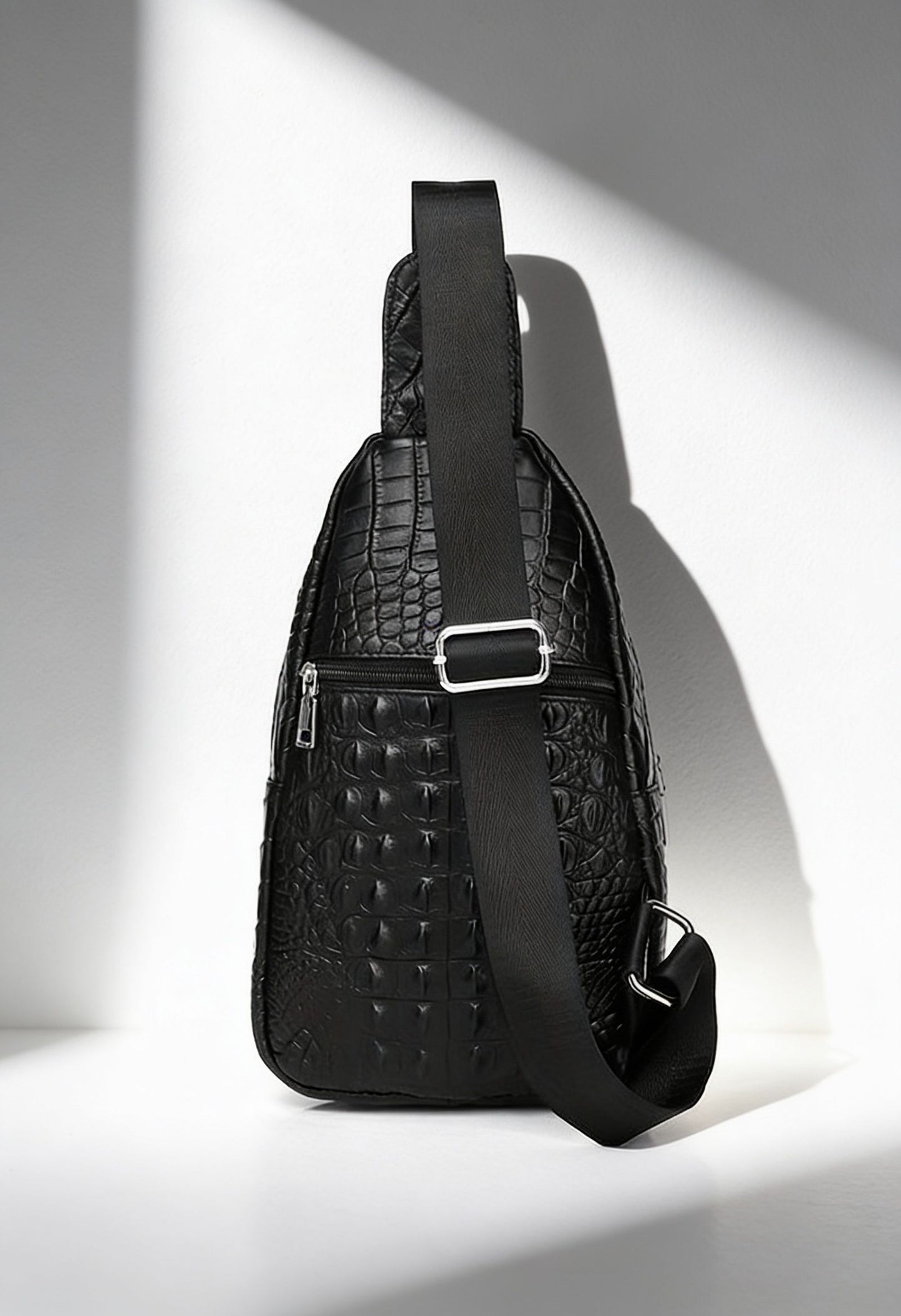 SCHLATUM Leather Crossbody Bag — Crocodile Pattern for Men