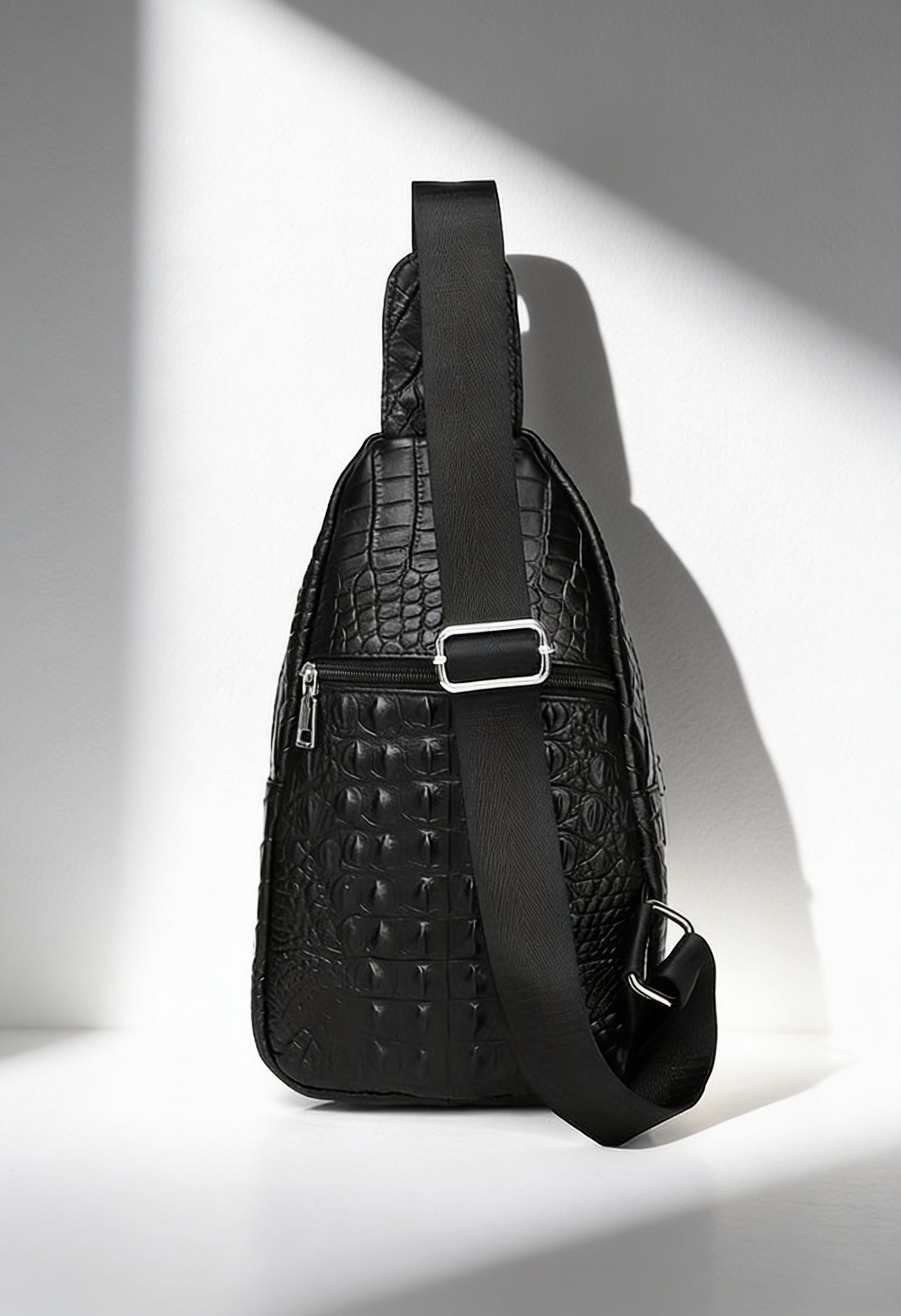 SCHLATUM Leather Crossbody Bag — Crocodile Pattern for Men