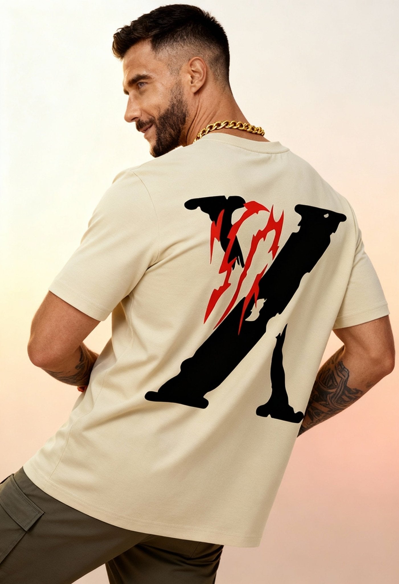 men’s graphic tee worn by model Menloft