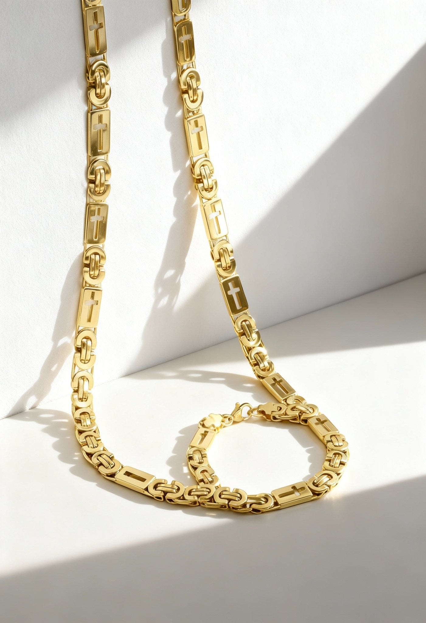 Men's 316L Stainless Steel Hollow Necklace/Bracelet Set, Length: 55cm/22cm Fashion Accessory - Menloft